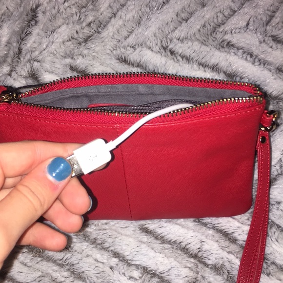 Red wallet with a built in portable charger - Picture 3 of 4